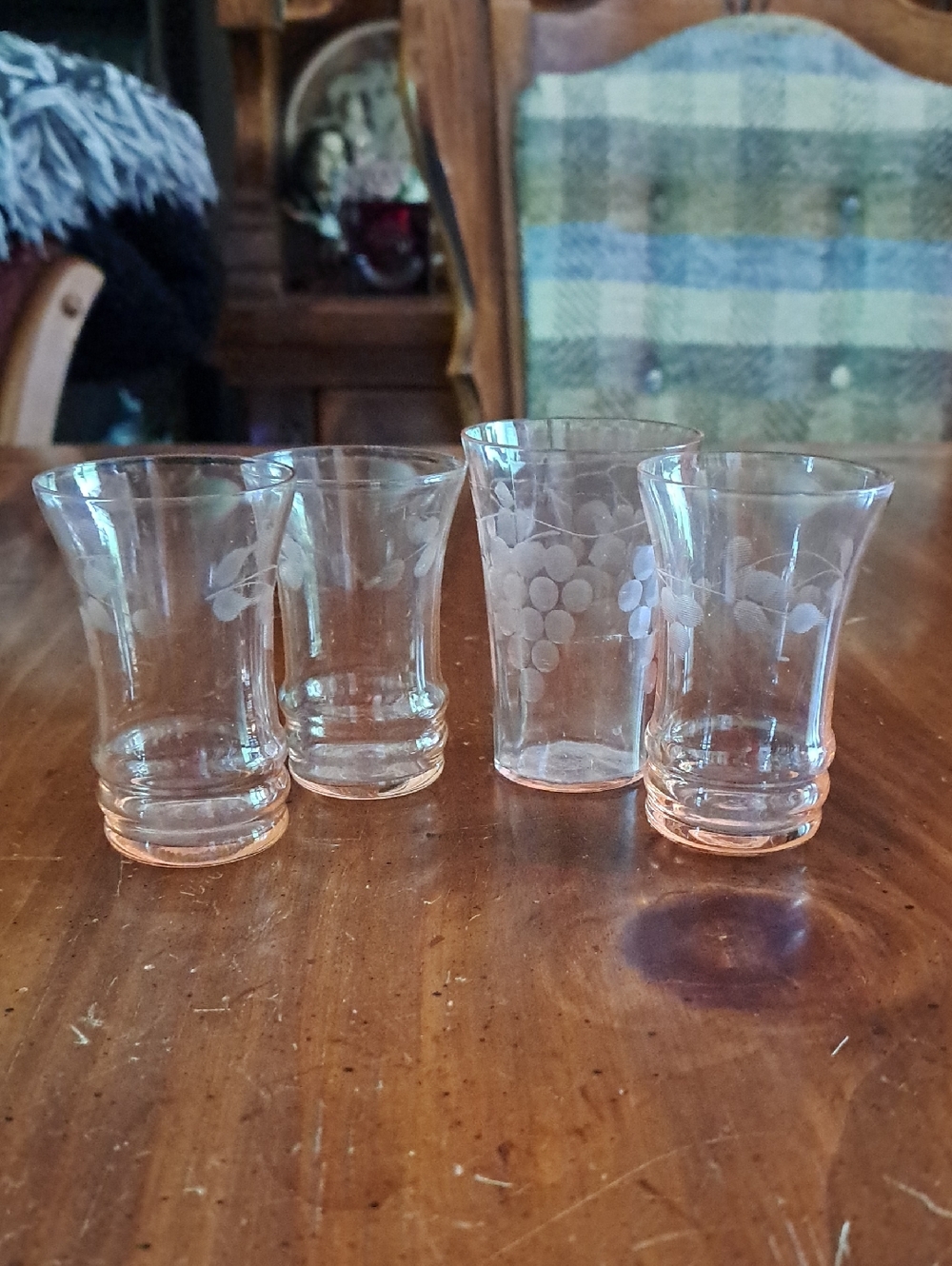 Set Of 4 Vintage Pink Glass Shooters
